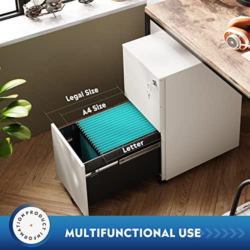 DEVAISE Slim File Cabinet with Lock, 3 Drawer Mobile Filing Cabinet for Legal/Letter/A4 Size, Fully Assembled Except Wheels, White - Image 5