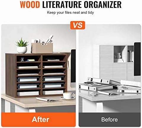 VEVOR Literature Organizers, 12 Compartments Office Mailbox with Adjustable Shelves, Wood Literature Sorter 20.4x12x16.1 inches for Office, Home, Classroom, Mailrooms Organization, EPA Certified Brown - Image 4
