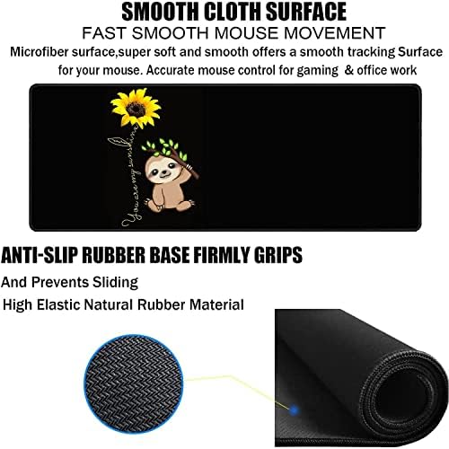 Large Gaming Mouse Pad, Keyboard Wrist Rest pad + Mouse Wrist pad + Coaster Set Extended Waterproof Non-Slip Table mat Suitable for Home Office Learning Games - Sunflower and Sloth - Image 5