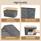 Plastic Storage Bins with Bamboo Lids, Stackable Small Box Baskets for Organizing and Containers for Shelves Drawers Desktop Closet Pantry Classroom Office Home, 6 Pack 10.2x7.2x4.1 Inch, Gray - Image 3