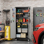 Aobabo Metal Garage Cabinet with Wheels, 34" W x 18" D x 71" H,Gray - Image 2