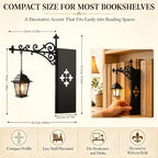 Library Lantern Bookshelf Lamp, Warm LED Bookshelf Lighting, Vintage Black Metal Lantern Bookend for Reading Nook, Home Library, Gift for Book Lovers (2 Pack) - Image 4
