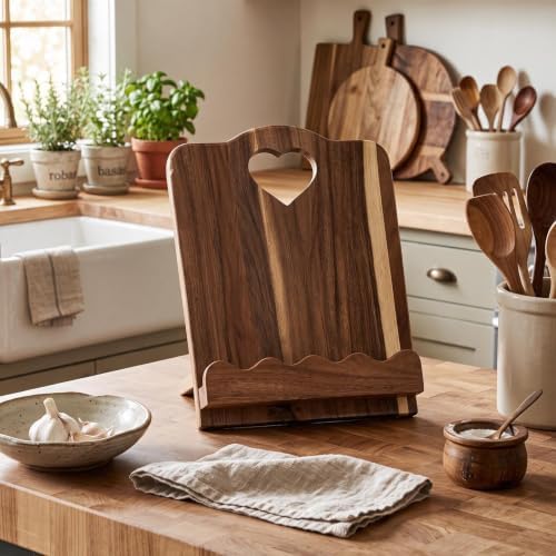 Wooden Cookbook Stand, Scalloped Recipe Book Holder for Counter - Image 6