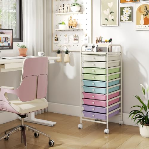 GIANTEX 10 Drawer Storage Cart, Rolling Craft Cart w/Metal Tabletop - Image 2