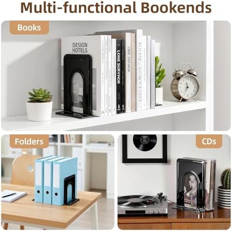 Happyhapi 14 Pair Book Ends for Shelves, 28 Pcs Metal Bookends Book Holder for Shelf, Heavy Book Stopper for Desk, Simple Library Office Home Bookend, 4.9 x 5.7 x 6.5 in, Black (Pack of 2) - Image 6