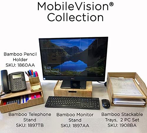 MobileVision Bamboo Telephone Stand with Drawer Stackable Storage Solution for Office Products Pens, Pencils, Scissors, Notepads, Business Cards and More - Image 7