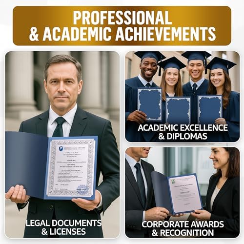 50 Pack Double Sided Certificate Holders 8.5x11 Blue - Heavyweight 300gsm Cardstock Diploma Holder - Dual Certificate Folder Letter Size Award Certificate for Graduation with Silver Foil Diploma Cover - Image 5