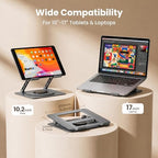 Aluminum Laptop Stand for Desk, Heavy Duty Computer Stand with 360° Rotating Base, Ergonomic Adjustable Height Notebook Riser, Compatible with MacBook Pro/Air, Dell, HP, 10-17” Laptops - Grey - Image 7