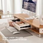 Fenge Dual Monitor Stand with Large Storage Drawer, 42.5" Desk Shelf, Oak - Image 4
