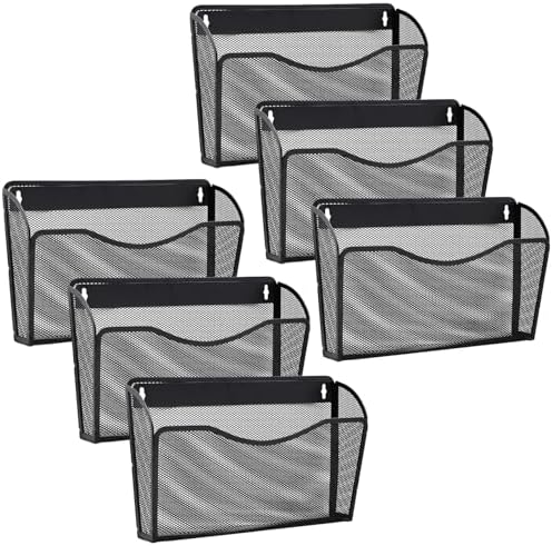 Gawerk 6 Pack Wall File Organizer, Mesh Wall File Pocket Mail Organizer Hanging Metal Vertical Wall Mounted File Holder for Office/Home by Gawerk