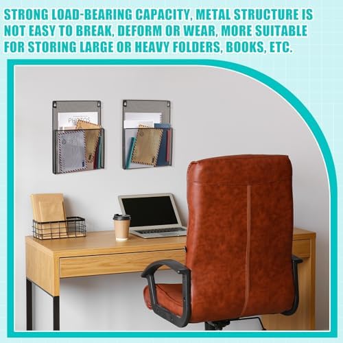 AmazingSpark 2 Pcs 12 Inch Metal Wall Magazine Holder High Pocket Mesh Hanging File Organizer Wall Mounted Storage Rack with Screws for Magazines Documents File for Office Home Organization(1.2 Inch) - Image 5