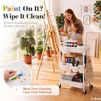 3 Tier Rolling Cart Metal with Wheels, White Three Tiered Carts on Wheels - Image 5