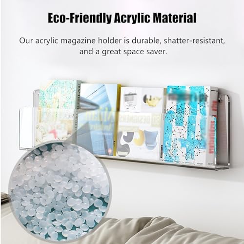 Magazine Holder Vinyl Records Holder 3-Layer Brochure Holder Wall Mount, Hanging Magazine Rack Clear Acrylic Floating Shelves Heavy Duty, Literature Organizer for Office, Kids Room, Home(Green,L - 80c - Image 3