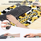 Gaming Mouse Pad Wrist Support & Desk Mat(35.4" x 15.7") & Keyboard Wrist Rest & Coasters CGFGHHUY 4 Pcs Set with Memory Foam Ergonomic Easy Typing Pain Relief - Cow Print Sunflowers - Image 6