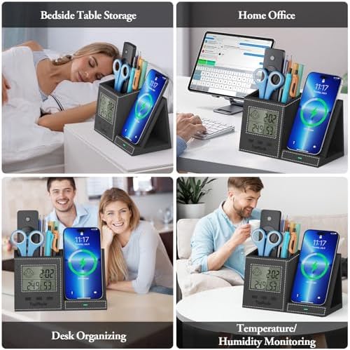 Pen Holder with Wireless Charger, Led Screen Desk Caddy with Digital Clock - Image 5