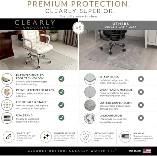Tempered Glass Office Chair Mat for Carpet & Hardwood, 45" x 53", Clear - Image 6