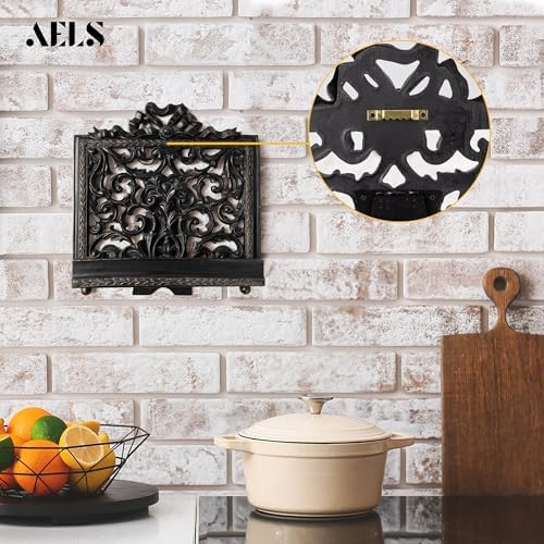 AELS Vintage Ornated Cookbook Stand for Kitchen Counter, Farmhouse Recipe Book Holder, Retro Heavy Duty Cook Book Stand, Gift Ideas, Antique Black Hollowed Decor - Image 5
