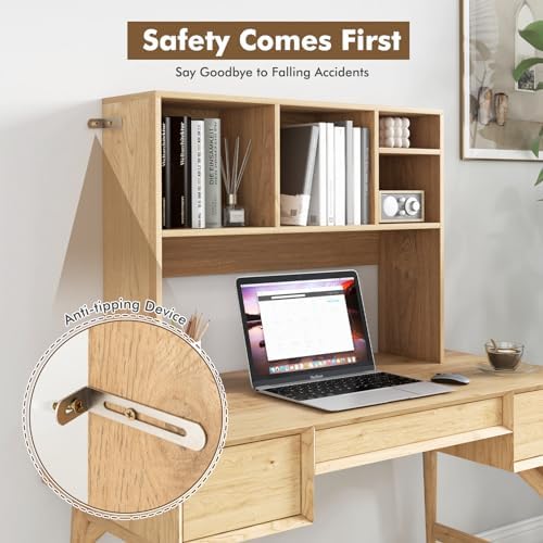 LDAILY Desktop Bookshelf, 2-Tier Office Desk Shelf Organizer Desk Hutch with 4 Shelves, 37’’L Wood Storage Rack Display Shelf for Computer Desk, Office, College Dorm, Bedroom (Natural) - Image 6