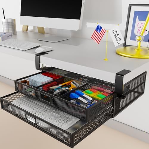 Under Desk Drawer Organizer No Drilling 2 Slide Out Drawer Under Table Storage Drawer Clamp On Under Desk Management Drawer Organizer Suitable for Home and Office by Cankm