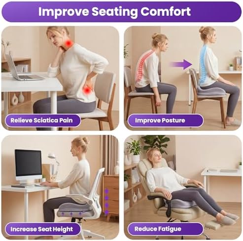 ZZ-WELL Seat Cushions for Office Chairs, Coccyx Cushion for Tailbone Pain, Memory Foam Butt Pillows for Computer Gaming Chair, Patented Pressure Relief Design Chair Cushion (Light Grey, XX-Large) - Image 3