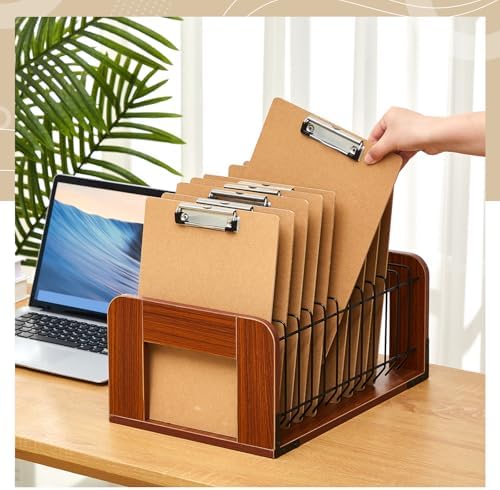 1 Pcs Vertical Clipboard Holder, 12Slot Clipboard Storage Rack, Walnut - Image 4