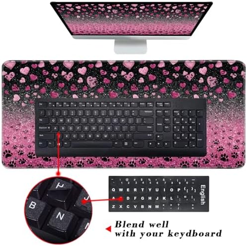 Keyboard Wrist Rest and Mouse Pad with Wrist Support Set Ergonomic Coaster,Memory Foam,Easy Typing Pain Relief,Large XL Desk Mat 31.5"x 11.8",Glitter Hearts and Paw Prints - Image 7