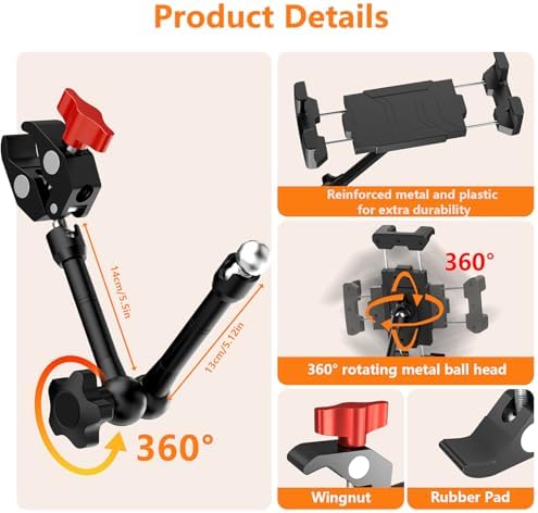 Portable Tablet Stand for Desk, 360° Adjustable iPad Holder for Bed, Metal Desk Clamp with Sturdy Aluminum Tablet Arm Mount for 4.7"-13.5" Kindle,iPad Pro/Air/Mini, iPhone,for Kitchen,Work,Video Call - Image 6