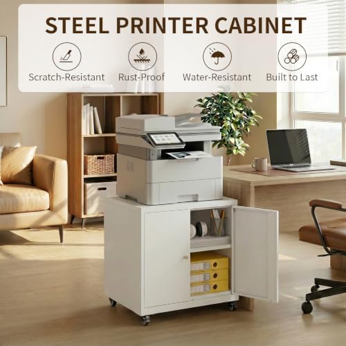 23.6" Metal Printer Stand with Storage Cabinet & Adjustable Shelf - Image 3