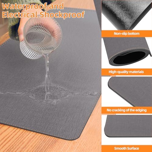 Heated Desk Pad Mouse Pad - Heated Desk Mat - Warm Desk Pad - 3 Levels Heating & 4 Hours Auto Shut-Off, PU Leather Mouse Pad - 31.5 x 13 inch (Medium Grey) - Image 2