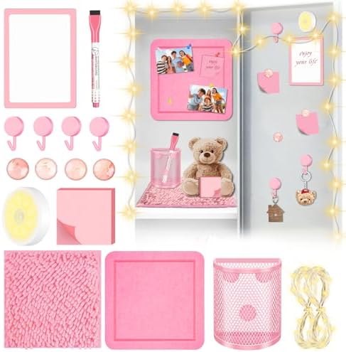 Demonwer Pink Locker Accessories Kit Magnetic Whiteboard Pen Holder Sticky Note Small Carpet Hook for Back to School Essentials Locker Decorations by Demonwer