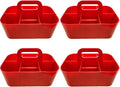 Small Stackable Plastic Caddy with Handle 6 Compartment | Desk, Makeup, Dorm Caddy, Classroom Art Organizers - 4 Pack, Made In USA (Red) by EnjoyOrganizer