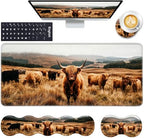 Keyboard Wrist Rest and Mouse Pad with Wrist Support Set Ergonomic Coaster,Memory Foam,Easy Typing Pain Relief,Large XL Desk Mat 31.5"x 11.8",Highland Cow in Field by CICPLKSE