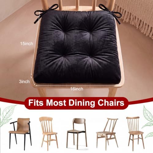 Geetery 4 Pack Velvet Chair Cushions for Dining Chairs, 16" x 16" Soft Velvet Chair Pads with Ties Comfy Solid Seat Cushion Party Home Office Living Room Outdoor Indoor(Black) - Image 6