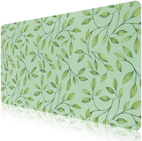 Botanical Foliage Print Office Desk Mat 31.5" x 15.7" Desktop Mat PU Leather Large Mouse Pad White Mousepad Non-Slip Table Mat for Girls, Women, Home, Work, Computer, and Gaming by Unknown