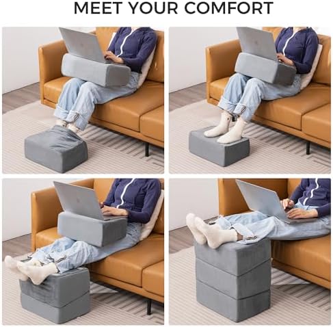 Ganondorf 3PCS Foot Rest for Under Desk at Work Adjustable Foot Rest Under Desk Ergonomic Foot Stools for Under Office Desk Extra Large Leg Pillow for Underdesk Footrest with Warm Sherpa Topper, Grey - Image 2