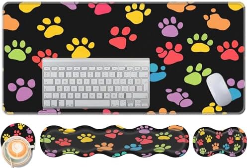 Keyboard Wrist Rest and Mouse Pad Set,31.5x11.8 Inches Desk Mat,Waterproof Non-Slip Ergonomic Wrist Support for Pain Relief,Extended Desk Protector for Office Home Gaming,Dog Paw Prints by Unknown