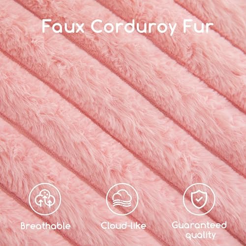 HIGOGOGO Round Stuffed Pouf Ottoman, Stripe Faux Fur Poufs with Foam Chunk Filling, Furry and Fluffy Pouf Foot Stool Storage Ottoman, 20 X 15 Floor Poufs Foot Rest for Living Room, Pink - Image 5