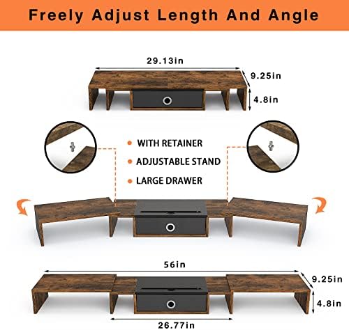 WESTREE Triple Dual Monitor Stand Riser with Drawer,Extra Large Adjustable for 2~3 Monitors,Solt for Phone & Tablet, Desktop Organizer Stand for Computer,Laptop,Printer,TV - Image 7