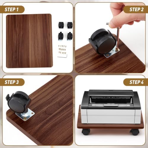 Beeveer 2 Pcs Walnut Under Desk Printer Stand 13.8 x 11.8 x 2.4 Inches - Image 3