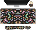Desk Mat Pad, Gaming Mouse Pad Wrist Support Set, 4 in1 Non-Slip XXL Large Mousepad + Ergonomic Keyboard Wrist Rest+Mouse Wrist Rest+Coaster for Home Office Computer I Colorful Butterfly by NXZGO