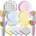 450 Pcs Tableware Set, Serve 50, Pastel, Gingham by Unknown