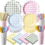 450 Pcs Tableware Set, Serve 50, Pastel, Gingham by Unknown
