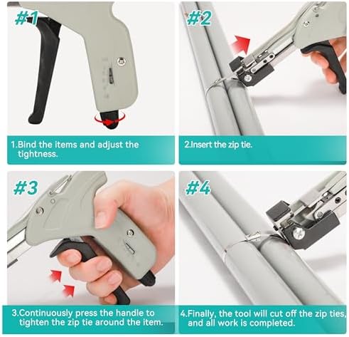 Metal Zip Ties Cutter Stainless Steel Cable Tie Gun can adjust tightness One hand type for Self-Locking Stainless Steel Cable Ties Heavy Duty Tensioning Cutting Tool - Image 5