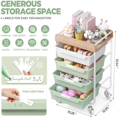 SYKIARIOL Rolling Craft Storage Cart with 4 Drawers,Kids Craft Cart,Green - Image 2