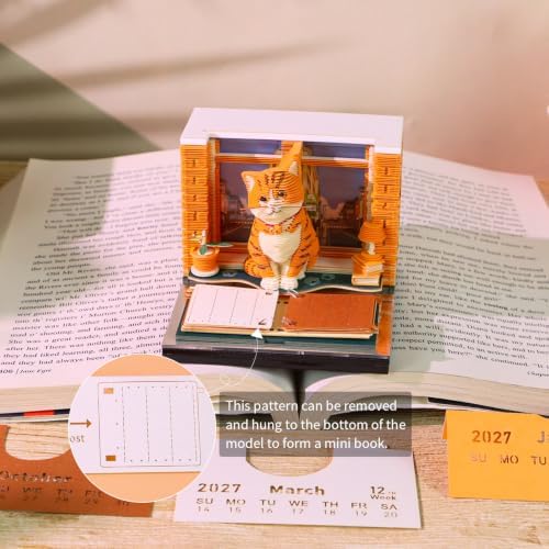 3D Calendar 2027, 3D Memo Pad Art Sticky Notes, Time Piece Calendar 2027, Creative Weekly Notepad with Light, Paper Carving Art Desktop Gift for Christmas Birthday Anniversaries (Orange Cat 2027) - Image 5