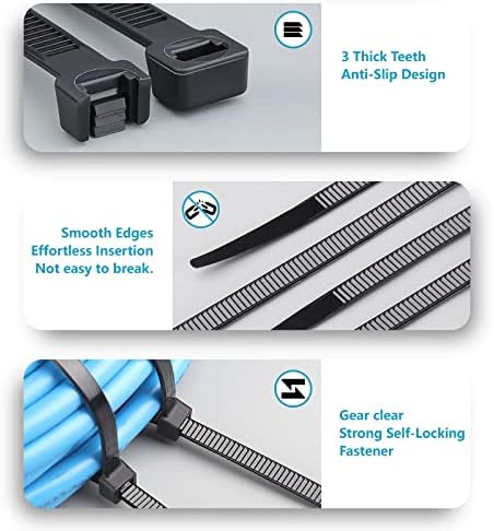 Zip Ties Assorted Sizes(4”+6”+8”+12”), 2000 Pack, Black Cable Ties, UV Resistant Wire Ties by ANOSON - Image 4