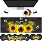 4 in 1 Mouse Pad Combo, Large Gaming Mouse Pad + Keyboard Wrist Support + Mouse Wrist Rest + Coaster, Table Pad with Stitched Edge Ergonomic Wrist Pad Set, Sunflower, You are My Sunshine - Image 2