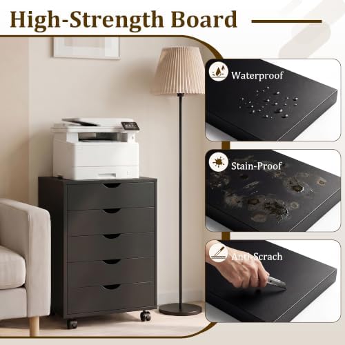 5 Drawer Mobile File Cabinet, Under Desk Storage Cabinet with Wheels - Image 6