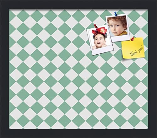 PinPix 15x13 inch Cork Bulletin Board. This Decorative Framed Pin Board Comes with Diamond Pattern in Green and White Design and Satin Black. Ideal for Home, Office Decor or School (PinPix-330) by PinPixBulletinBoards