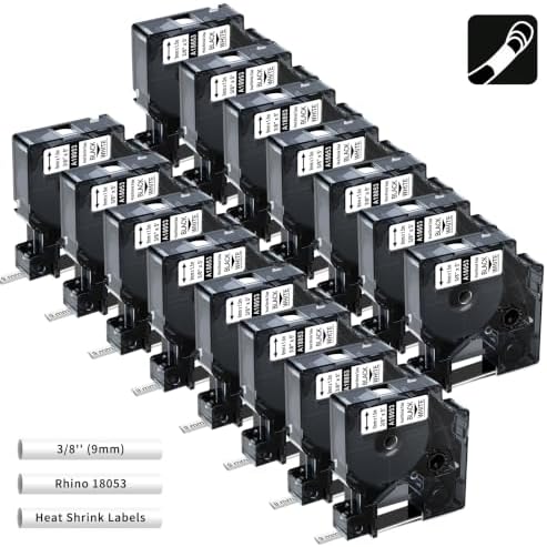 15-PK 18053 Replace for DYMO Rhino 4200 5200 Heat Shrink Labels 3/8'' White by Freshworld